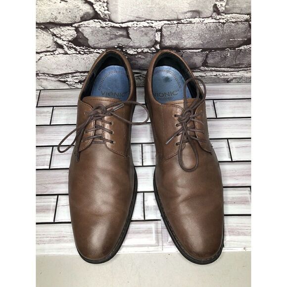 Vionic Joseph Orthaheel Brown Leather Plain Toe Oxfords Lace Shoes Men Sz 10.5US - Picture 2 of 16